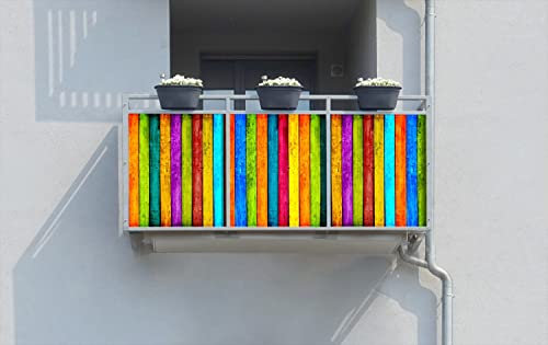 Wallario Balkonverkleidung, Sichtschutz, Windschutz, Meterware nach Maß - Motiv Buntes Holz - Bunte Streifen mit Farbe und Holzstruktur (Grundpreis: 27,95Eur/m)