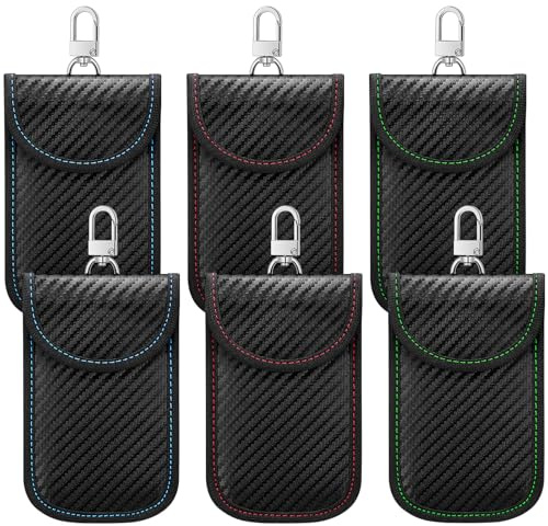 Tallew 6 Pieces Faraday Key Fob Protector Car Security Key Fob Case Mini Faraday Pouch for Key Fob Anti Theft Signal RFID Blocker Protection Blocking Pouch, Red, Green and Blue