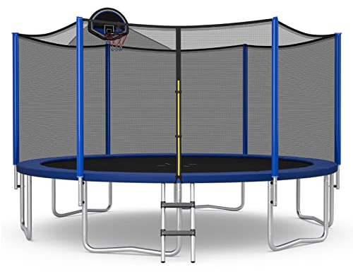 COSTWAY Trampoline Extérieur Ø366CM Enfants avec Panier de Basket, Trampoline de Jardin Rond avec Filet de Sécurité, Certification GS, Couverture en Mousse, Charge 180kg pour Enfants