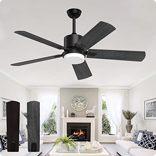 Biukis Ø132 cm Ventilatore da soffitto, Ventilatore da soffitto con Illuminazione LED, 6 Velocità del Vento 3 Colori di Luce Regolabili per Esterno Soggiorno Camera da Letto - Noce