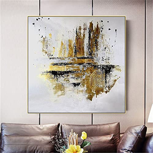 Ölbilder Auf Leinwand Handgemalt,100% Handgemaltes Acrylgemälde Extra Großes Kunstwerk, Abstraktes Blattgold Kunst Textur Ölgemälde, Wandkunst Rahmenloses Cooles Bild Für Wohnzimmer Heimdekorat