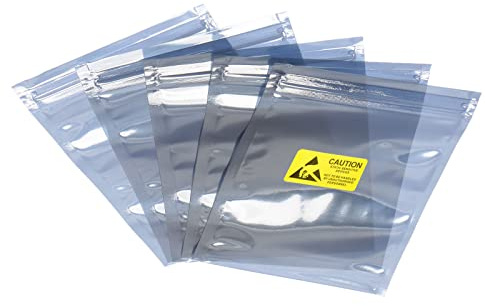 Rebower Anti Statiche Borse ESD Schermatura Borse Richiudibili con Etichette, [per Dispositivi Elettronici GPU Hard Unità SSD HDD Scheda madre] - 4x6/50pz