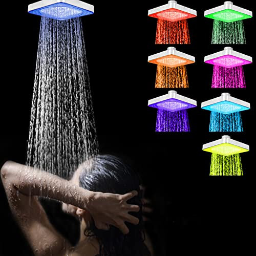 Beenle-Icey UK LED Shower Head 7 Color Light Automatically Changing LED Showerhead 6 inches LED Rainfall Shower Head Romantic LED Light Shower Head No Batteries No Wire Needed for Bathroom