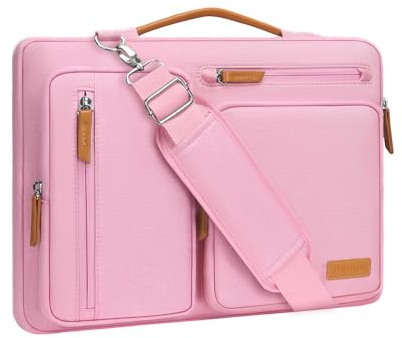 MOSISO 360° Laptoptasche 16 Zoll für MacBook Pro M5 M4 M3 M2 M1, Lenovo HP | Stoßfest, Wasserdicht Umhängetasche mit 4 Fächer Kompatibel mit 15-16 MacBook Pro, Lenovo HP Dell Acer ASUS, Rosa