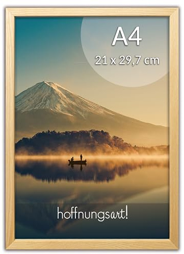 hoffnungsart Echtholzrahmen DIN A4 Naturfarben mit bruchresistenem Plexiglas schmaler Posterrahmen A4-1x