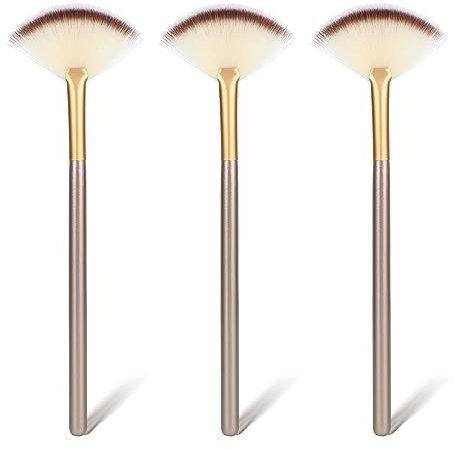 Amaxiu Fan Brushes for Facials, Ultra Slim Soft Facial Fan Applicator Brushes Professional Blending Makeup Brush with Comfortable Wood Handle for Mask Mud Cream Makeup Esthetician(3 Pcs, Wooden)