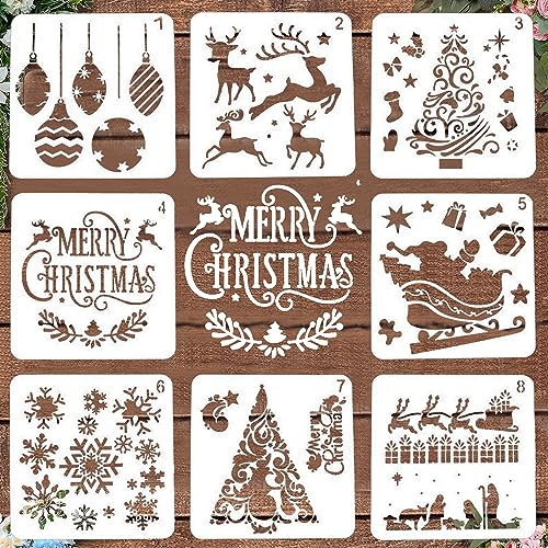 LYPER 8 Stück Schablonen Weihnachten, Wiederverwendbarer Kunststoff Weihnachts schablonen Zeichnung Malerei Set, Xmas Stencil Schablonen für Scrapbooking Fotoalbum, DIY Geschenkkarten,Geschenke