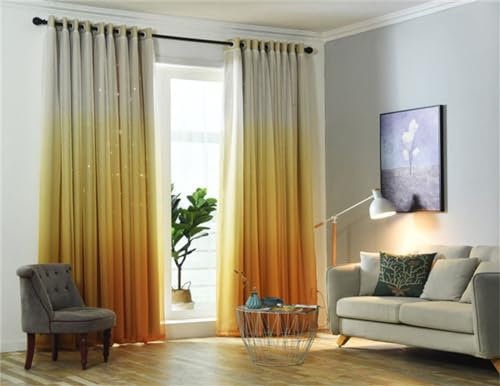 NCWANG Gardinen Schlaufenschal Voile Gardinen Ösenvorhang 2er Set - Gelbe Doppelschicht-Garnschattierung 2 Tabletten -140 cm Breite x 220 cm hoch Wohnzimmer Schlafzimmer Fenster Vorhänge Kinderzimmer