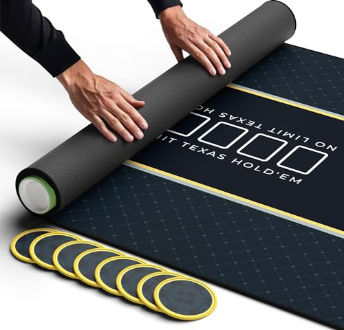 Newverest pokerbordsskiva 178 cm x 89 cm, Texas Hold'em pokermatta för hemspelkvällar upp till 10 spelare, blackjack, casino | pokertopp för bord i blixtlåsförvaringsväska med 8 underlägg i presentbox