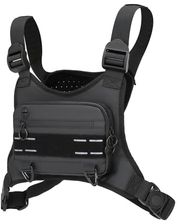 Koculemi Sport-Brusttasche für Männer und Frauen, leichte EDC-Brusttasche, Laufweste, Handyhalterung mit extra Stauraum für Workouts, Reisen, Motorradfahren, Schwarz, Einheitsgröße, Outdoor und Sport