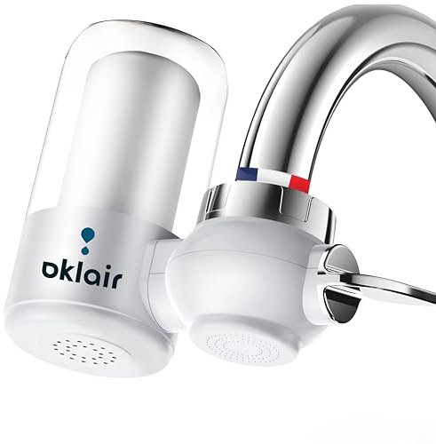 Oklair Wasseraufbereiter auf Wasserhahn – hocheffiziente Filtration, Antikalk, 1200 l, einfache Montage, für Küche und Bad, reduziert Chlor und Verunreinigungen, mit Filterpatrone im Lieferumfang