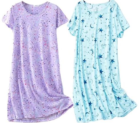 BERDITH 2 Pack Nighties for Women Nightdress Ladies Cotton Blend Nightie Soft Night Dress Womens T Shirt Nightdresses Summer Plus Size Nightwear Sleep & Lounge UK 10-12 Blue star Mum Mummy