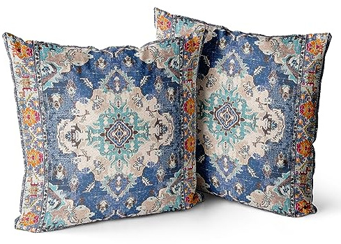 Snylcce 2er Set Boho Kissenbezüge Dekokissen 50 x 50 Samt Soft Kissenbezug Böhmischer Retro Ethno Dekorative Kissenhülle Zierkissenbezüge für Sofa Schlafzimmer Wohnzimmer Zuhause Dekoration blau