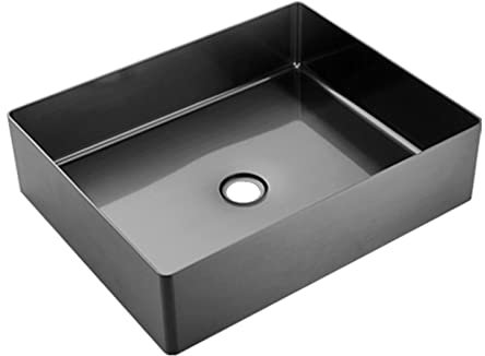 GLigeT Aufsatzwaschbecken Edelstahl-Aufsatzwaschbecken, Hotelbadezimmer-Waschbecken, rechteckiges Aufsatzwaschbecken, Kunstbecken, L 19,7 Zoll × B 15,7 Zoll × H 5,1 Zoll Waschbecken (Color : Schwarz)