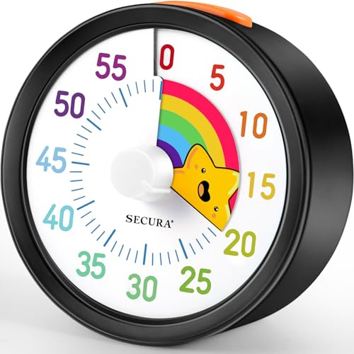 Secura 60-Minute Visual Timer with Rainbow Pattern, Classroom Timer and Time Management Tool for Teaching with Pause Function (Black & Star)