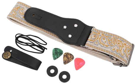 Broderat Gitarrband i Vintagestil, Premiummaterial, Justerbar Längd, Lämplig för Akustiska, Elektriska, Basgitarrer (Guld)