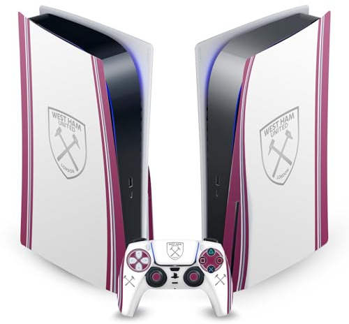 Head Case Designs Offizielle West Ham United FC Away 2023/24 Wappen-Set Vinyl Frontplatte Haut Gaming Aufkleber kompatibel mit Sony PlayStation 5 PS5 Disc Edition Console & DualSense Controller
