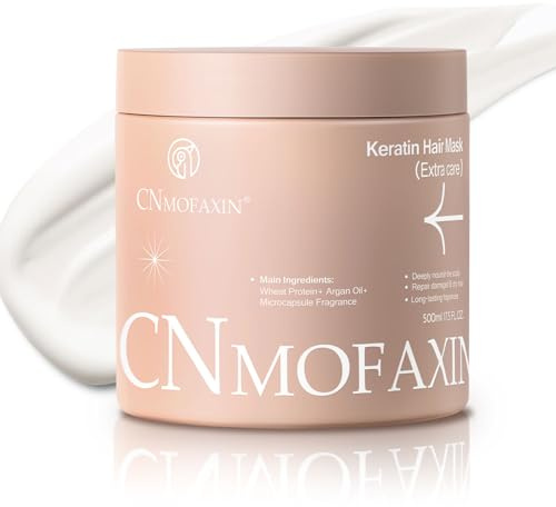 CNMOFAXIN Keratin Hair Mask & Deep Conditioner 500ml - Deep Repair with Argan Oil & Wheat Protein - Hydrating Hair Treatment for Dry, Damaged or Colour-Treated Hair, Sulphate Free