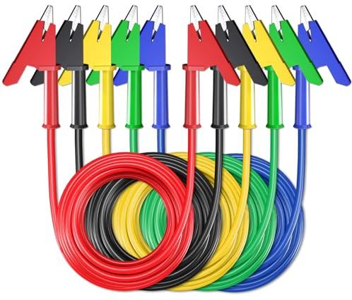 Cleqee 5 morsetti a coccodrillo, cavi di misurazione elettrici, cavo a coccodrillo a doppia estremità con isolatori, morsetti di test, cavo in rame flessibile per test elettrici, 10 ft/3 m