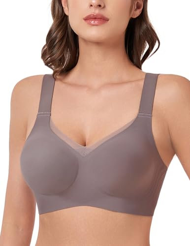 MOEOZLLO Mesh V Ausschnitt BH Damen Ohne Bügel Softschalen Bustier Damen High Elastizität BH Ohne Bügel Mit Zusätzlicher BH-Verlängerung（Grau,XXL