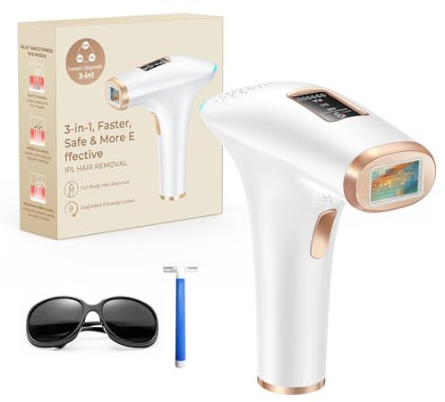 IPL Epilatore Luce Pulsata con 9 Livelli di Energia & 3 Funzioni HR/SC/RA, 999.999 Impulsi di Luce Laser per Uomini, Donne, Viso, Ascelle, Gambe, Corpo