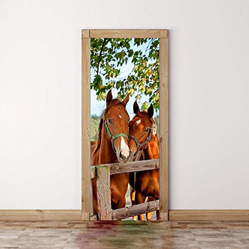 Tür tapeten 3d selbstklebend Pferd Türposter Türaufkleber Wasserdicht Abnehmbare Vinyl türfolie Fototapete diy Wandbild Wohnzimmer Schlafzimmer Kinderzimmer Badezimmer B85 x H205cm