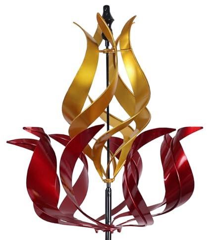 hogardeck Large Wind Spinners Outdoor, 93.3 Metal Tulip Wind Spinner with Stake, 360° Rotating Yard Art, Kinetic Flame Wind Sculptures for Home Lawn Backyard Patio Garden Decor (Red, Golden)