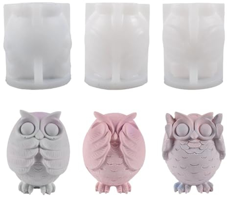 Stampo per Candele in Silicone Gufo, 3 Pezzi Stampo in Silicone a Forma di Gufo Animali per la Fabbricazione di Candele Profumate Sapone Torte Fondente Cioccolato, Stampi in Silicone per Cottura