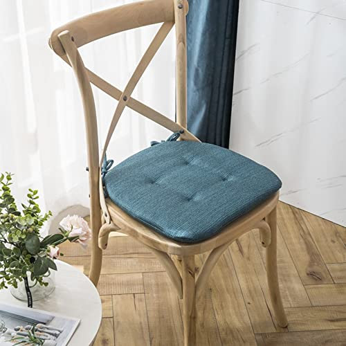 Bequemes Esszimmerstuhl-Sitzkissen für Holzstühle mit rutschfestem Design und befestigten Bändern, doppelseitiges Baumwoll- und Leinenmaterial in Blau