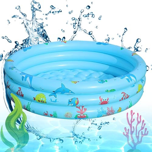 Piscina Gonfiabile Bambini, Piscina Baby 3 Anelli, Piscinette Giocattoli Estivi, (Ø 90 Blu)