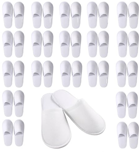 Gziztx Hotelltofflor 20/40/100 par vita engångstofflor gästtofflor, set, 5 mm universell storlek, för spa, hotell, hem, kvinnor och män, Vit, 44 EU