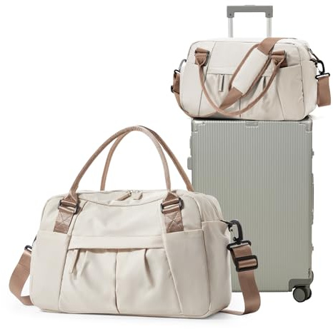 Resväska 40 x 30 x 20 för Ryanair, lätt handbagage 45 x 36 x 20 för Easyjet, vattentät weekendväska med skofack för resor, gym dans, C1-brun beige, Ryanair 40x20x25(20L), B01 beige brun