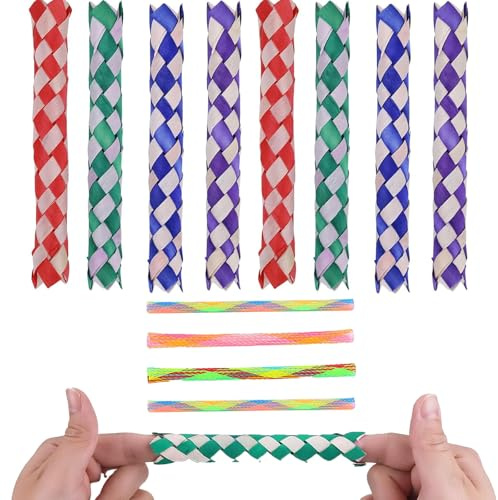 AMBEERT 12 Pieces Finger Trap Toy, Chinese Finger Trap, Bird Chew Foraging Chopper Toy, Adults Finger Puppets, Birthday Party Favors and Supplies (Green, Blue, Red, Purple)