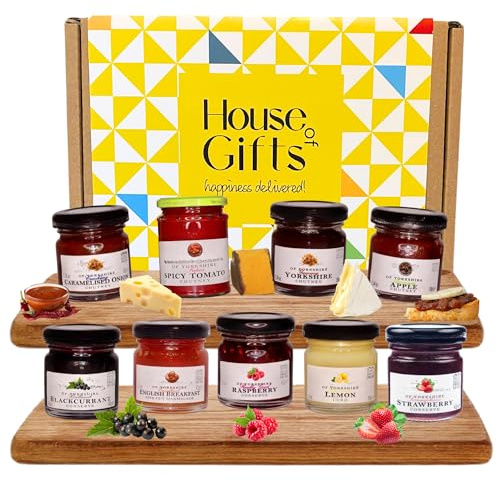 Mini Jams & Preserves with Chutney Hamper Gift Set – 9 x 38g Luxury Jars | Gourmet Food Gift Box | Perfect for Cheese Boards | Sharing Hamper for Birthdays & Special Occasions