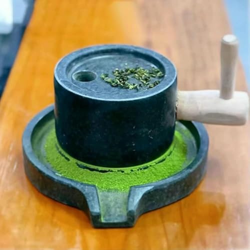 FKINGLRK Molino de Piedra pequeño clásico, Molinillo de Piedra Azul con manivela para Especias, té, Flores, Hierbas en Polvo, Molinillo didáctico para jardín de Infancia, 13 x 20 cm