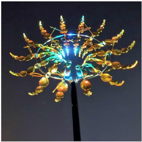 Solare Mulino a Vento in Metallo, Mulino A Vento In Metallo, 3D, con palo da giardino Luce Solare Del Mulino A Vento,Gold