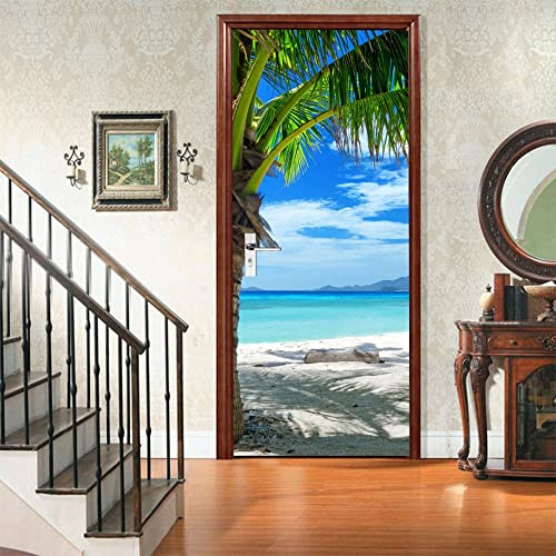 Türtapete Selbstklebend Türfolie Strandpalmen Türaufkleber Wandbild PVC Türtattoos Türposter Fototapete für Wohnzimmer Schlafzimmer Küche Toilette Türdeko 90x200 cm