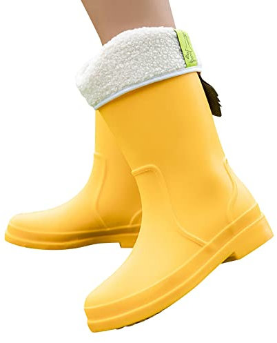 LOIJMK Bottes en caoutchouc doublées pour femme Bottes de pluie imperméables Bottes de jardin Bottes d'hiver Bottes de pluie antidérapantes Chaussures de jardin Bottes de travail d'extérieur, jaune