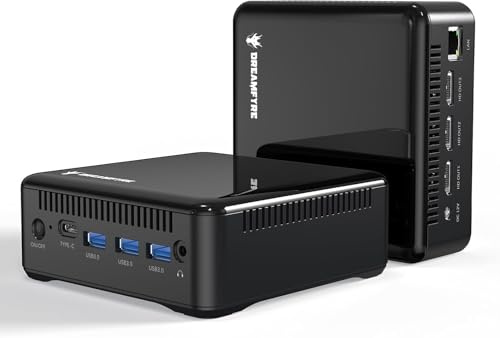 DREAMFYRE Mini PC de Bureau SSD 16 Go 512 Go 12e génération N95 (jusqu'à 3,4 GHz) avec Wi-FI 6/Bluetooth 5.0/3 x HDMI 2.0/3 x USB 3.0/4K HDMI*3 4K @ 60 Hz UHD Triple écran d'affichage pour