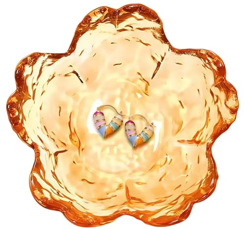 Koyzsen Amber Crystal Flower Jewelry Ring Dish, Clear Trinket Bowl, Cute Nightstand Decor Ring Holder for Women, Home Decor Gifts for Women, Wedding, Birthday, Mother's Day