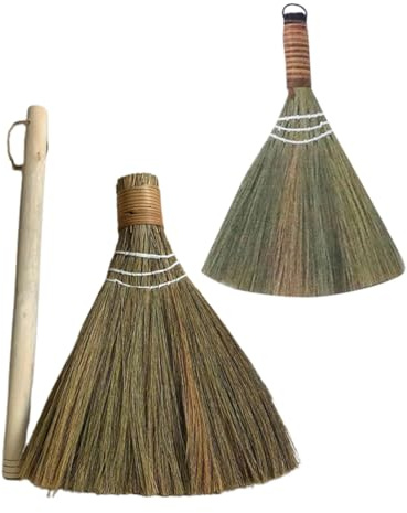 Yardenfun 2pcs Handwoven Bamboo Broom with Detachable Handle Portable Soft Bristle Sweeper for Indoor Outdoor Floor and Desk Cleaning Rustic Farmhouse Style