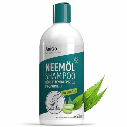 AniGo Neemoljeschampo för hundar 500 ml – hundschampo mot klåda – pälsvård för känslig hud, återfettande och pH-optimerad med aloe vera I för glänsande och lätt kambar päls