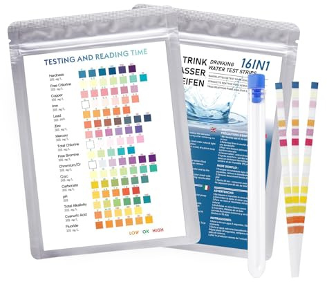 Soodyoow 50 Bandelettes Test Piscine 16 Paramètres, Testeur Eau Piscine, pH, Dureté, Plomb, Nitrites, Pour Aquarium & Eau Potable, Résultats en 30s