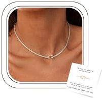 JeweBella Silver Gold Knot Necklace for Women Waterproof Choker Snake Chain | 18K Gold Plated Non Tarnish, Strong Snake Chain, Dainty Love Knot, Choker Necklaces for Women Jewellery Gifts