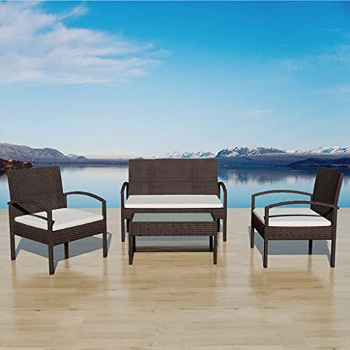 QJBSAVVA 4-TLG. Garten-Lounge-Set Poly-Rattan Braun 106x59x73 cm Modernes Design mit Milchglas-Tischplatte Robust & Langlebig für Balkon Terrasse und Garten