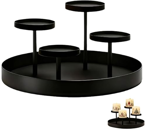 Adventskranz Modern Metall Schwarz Kerzenhalter, Weihnachtsdeko Advent Kerzenständer, Kerzenhalter Adventskranz Weihnachten, Kerzenteller Adventstablett Rund für 4 Kerzen, Weihnachtsdeko Tisch