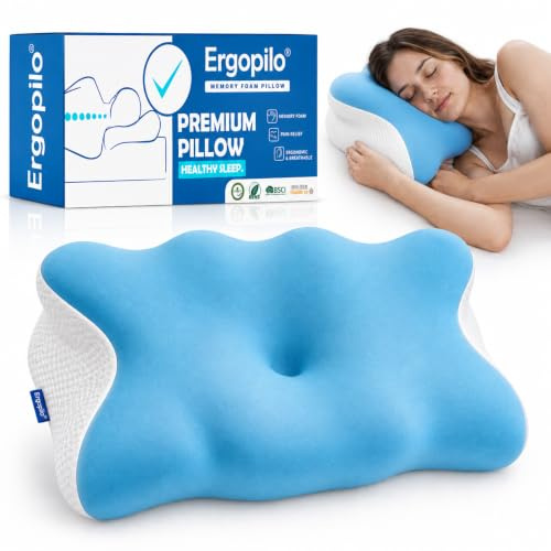 ERGOPILO® Oreiller Ergonomique Cervical à Mémoire de Forme - Oreiller Orthopedique - Coussin Cervicales Douloureuses - Coussin Nuque - Anti Ronflement & Anti douleurs - Confort - Housse Lavable