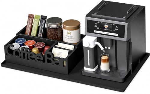 Punorric Coffee Station Organizer with Coffee Machine Mat, Tea Station Kitchen Countertop Organizer, Wooden Kitchen Storage Rack for Napkin, Coffee Capsules, Sweetener, Condiments
