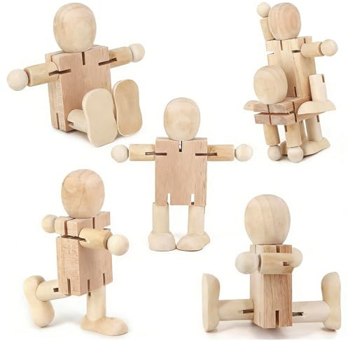 yolzhxe 8Pcs DIY Holzfiguren zum Bemalen, Flexible Holz Puppen Dekoration | Figuren Holzfiguren, Blankofiguren für Tischdekoration, Malen Basteln, Lernspielzeug