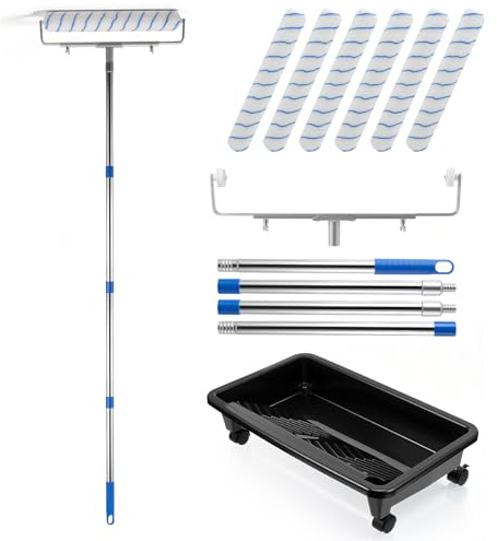 18” Large Paint Roller Set, 12-18in Extendable Paint Roller Frame, 160cm Extension Pole, Rollers Brush Tray, 6 Rollers, Long Paint Roller for Ceilings Walls Interior Exterior Painting